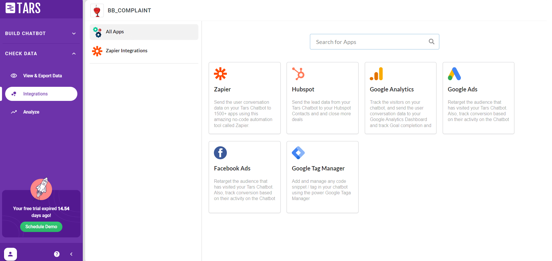 Tars Scheduling Chatbot