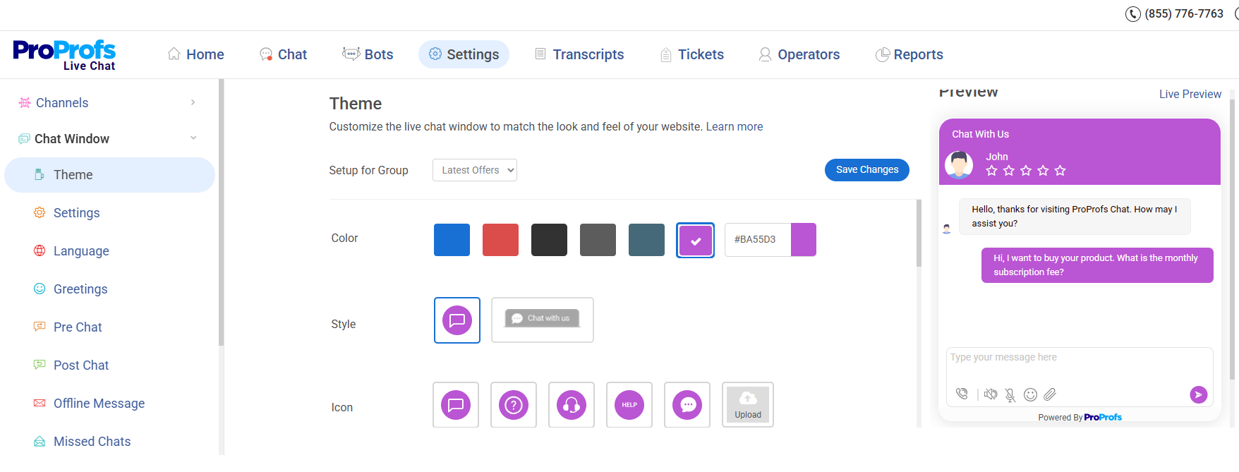 Live chat customization