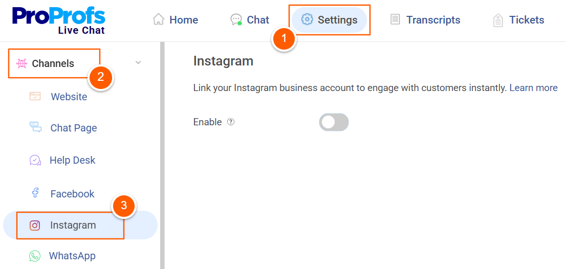 ProProfs Chat Instagram Integration