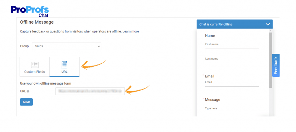 Set Up Offline Message Form in Chat Widget under proprofschat
