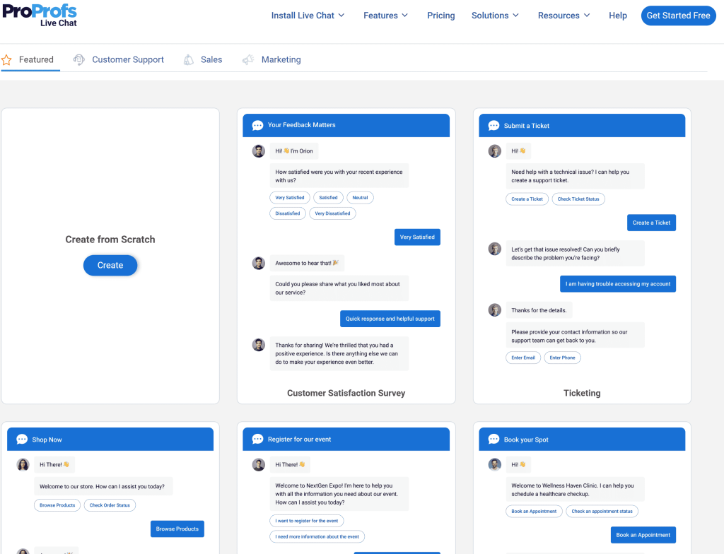ProProfs Chatbot Templates