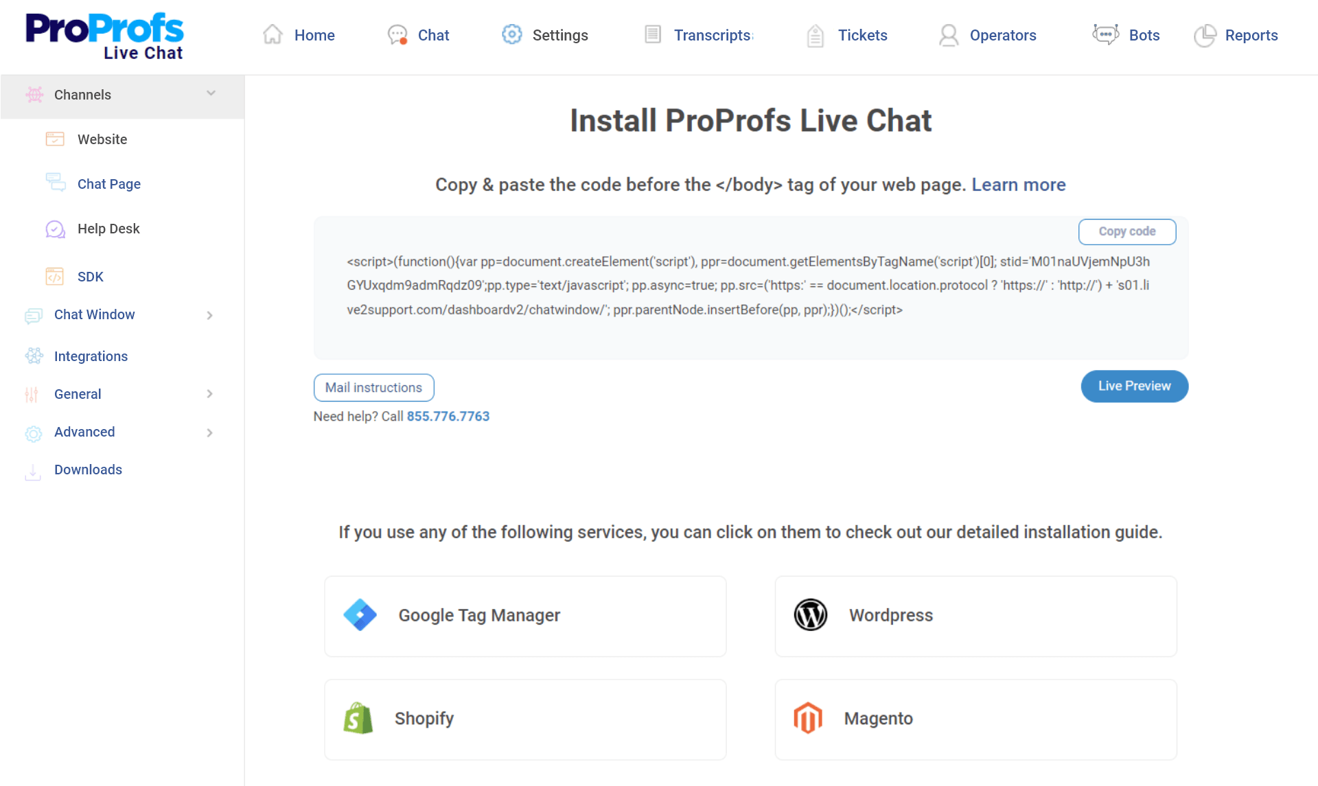 Install ProProfs Live Chat