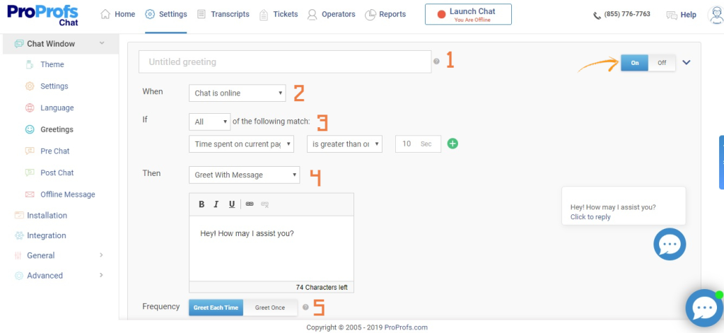 Set up live chat greetings