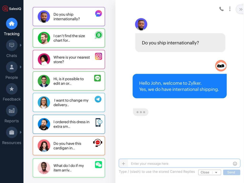 Zoho SalesIQ-
CRM-Connected Live Chat and Lead Capture