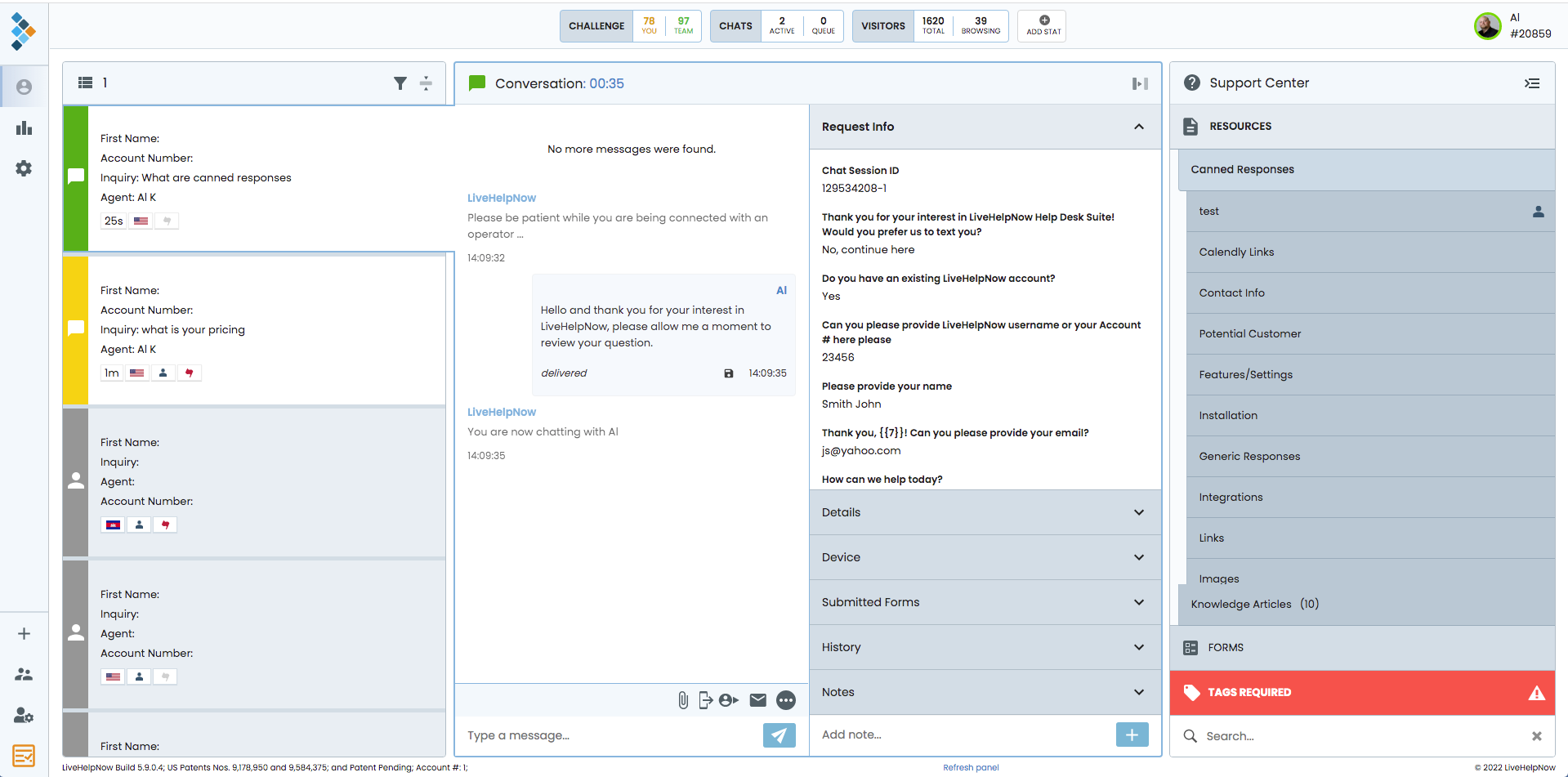 LiveHelpNow Interface