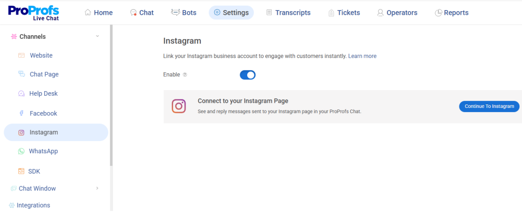 Live chat Instagram integration