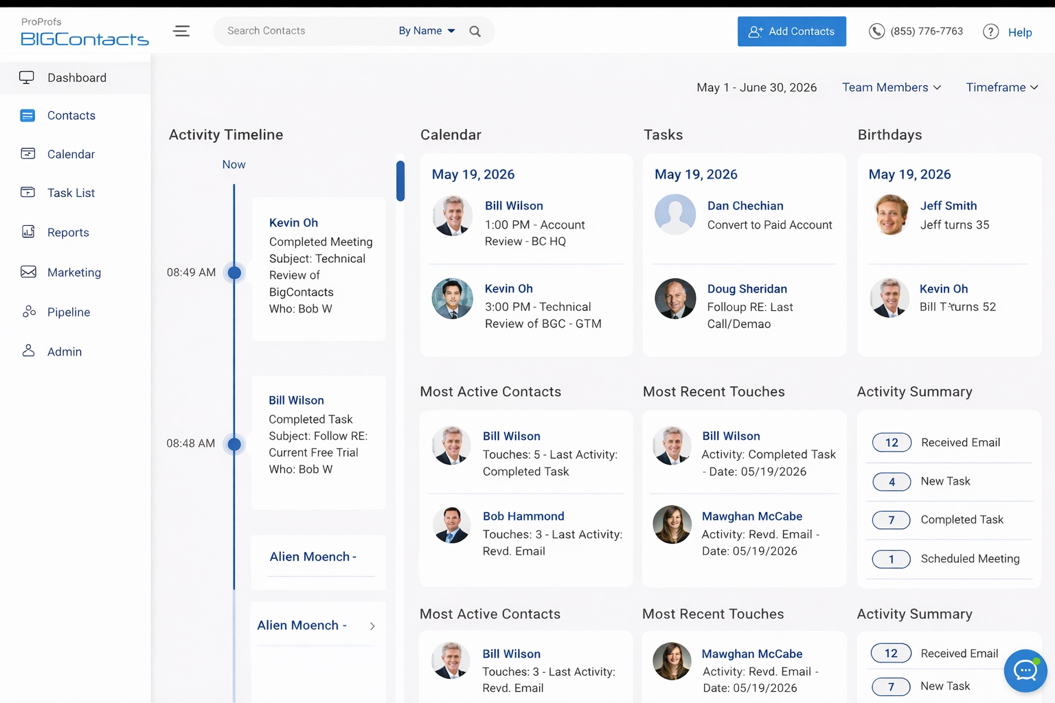 BIGContacts dashboard